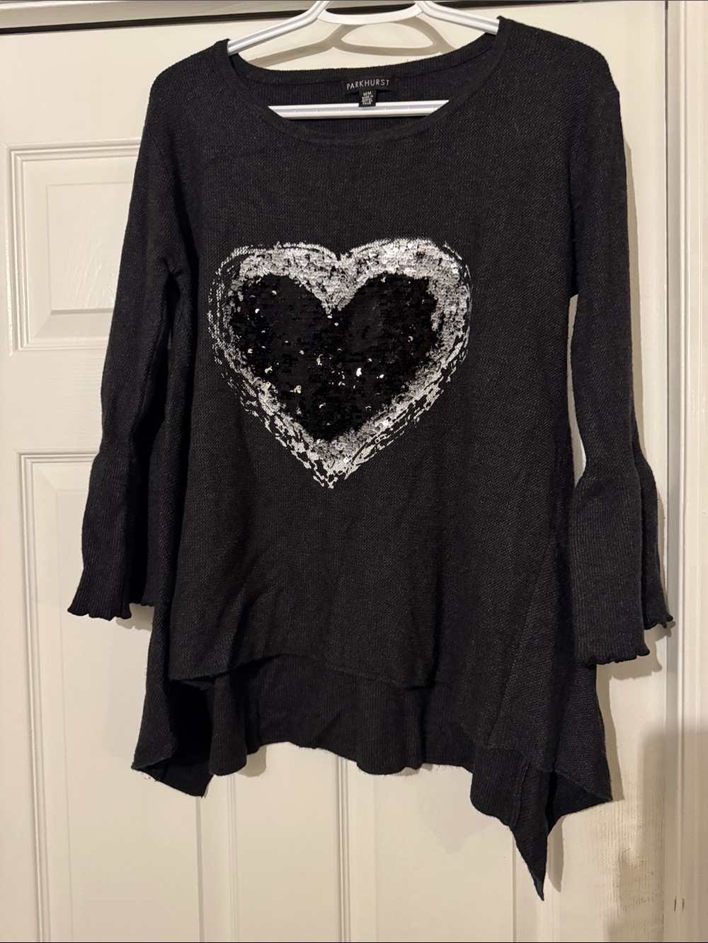 Parkhurst Black Knit Sweatshirt with Sequin Heart